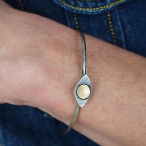 The "I See" Evil Eye Bangle - Minimalist Two-Tone Sterling Silver 925 Protection Bracelet