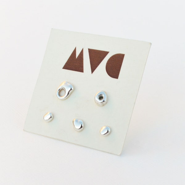 Zero Waste Mixed Shapes studs combo - Mismatched sterling silver stud earrings set