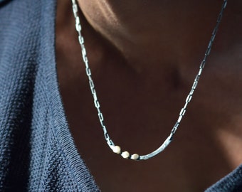 Three Dots Necklace - Hammered Mixed Metals - Minimalist Organic Rough Texture - Sterling Silver & Bronze Necklace