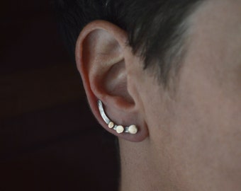 Boucles d'oreilles trois points - Boucles d'oreilles bicolores en argent sterling martelé et bronze