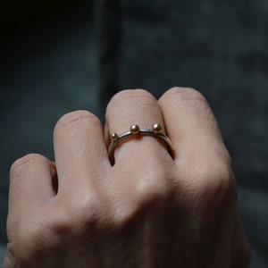 Three Spheres Ring - Boho Chic Stacking Sterling Silver Ring - Sterling Silver and Granulated Bronze