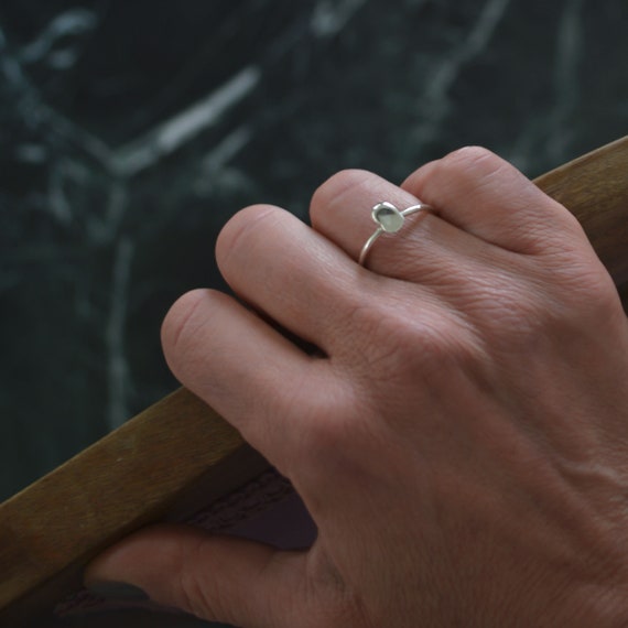 【EEUN】Silver Drop ring Zero Waste Drop Ring - Organic Stackable Sterling Silver