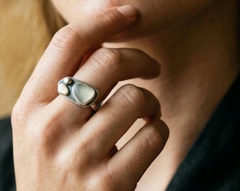 Beers At The Beach Ring - Size 8.5 - Organic abstract sterling silver ring - One of a kind