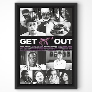 Get Out-filmposter - op brutalisme geïnspireerde kunst | Moderne filmafdrukken, bioscoopzaal, filmontwerp, klassieke semi-glanzende papieren poster