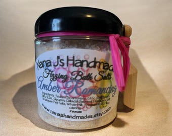 Fizzing Milk Bath Salts: Amber Romancing, Epsom Salt, Fairy Dust, Wooden Scoop