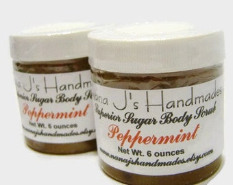 Sugar Body Scrub-Peppermint Essential Oil-6 ounces-Brown Sugar Body Scrub,