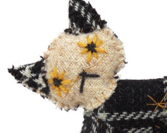 Harris Tweed kitty cat textile animal - black white check LIMITED EDITION