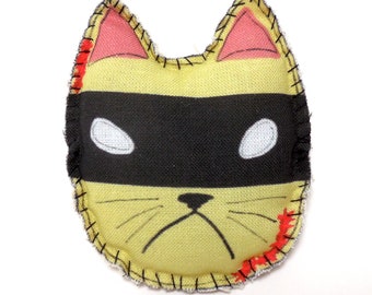 Bad kitty cat brooch - printed textile