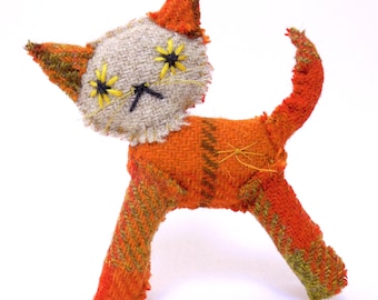 Harris Tweed kitty cat - orange check