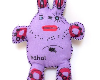 Fluffy bunny rabbit - lighter purple - printed textile critter