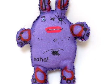 Fluffy bunny rabbit - darker purple - printed textile critter - MADE TO ORDER