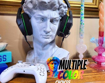 Michelangelo's David Bust Headphone Stand: Hidden Compartment, Gaming Accessory