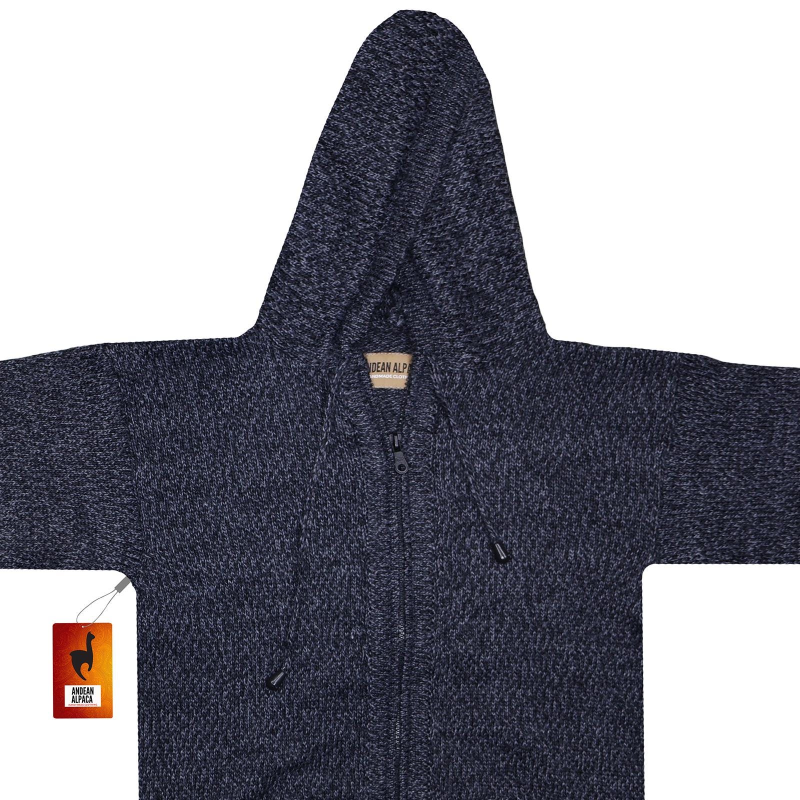 Men HANDMADE ANDEAN ALPACA Solid Dark Gray Zip Hoodie Sweater Sz
