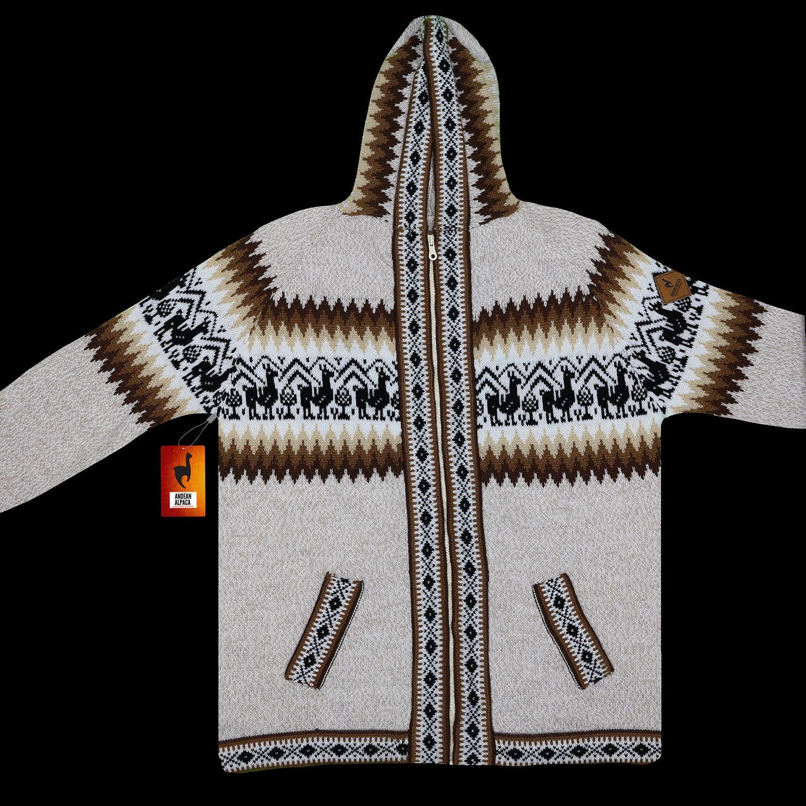 Men HANDMADE ANDEAN ALPACA Beige Zip Hoodie Sweater Sz L - Etsy