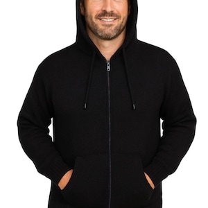 Suéter con capucha y cremallera para hombre, color negro liso, hecho a mano, de alpacca andina, talla XL