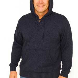 Heren HANDMADE ANDEAN ALPACA donkergrijze pull-over hoodie, maat x l