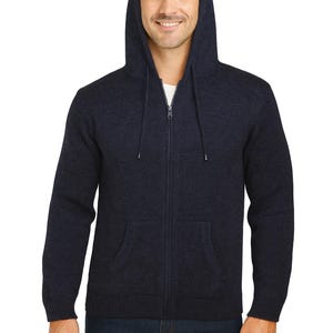 Suéter con capucha y cremallera para hombre, color gris oscuro liso, hecho a mano, de alpacca andina, talla L