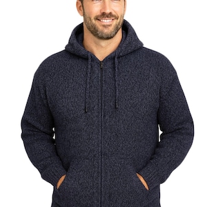 Heren HANDMADE ANDEAN ALPACA effen donkergrijze sweater met capuchon en rits, maat x l