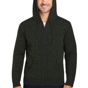 Felpa con cappuccio e zip verde scuro in alpaca andino fatta a mano da uomo, taglia L