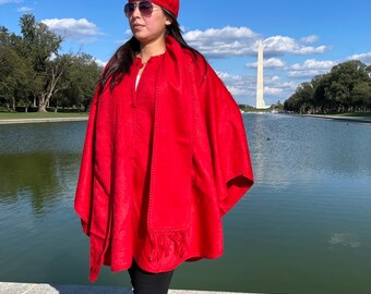 ANDEAN ALPACA BABY alpaca artesanal mulheres vermelho xale capa poncho L