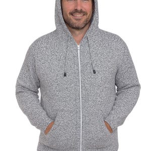 Heren HANDMADE ANDEAN ALPACA effen lichtgrijze sweater met capuchon en rits, maat x l