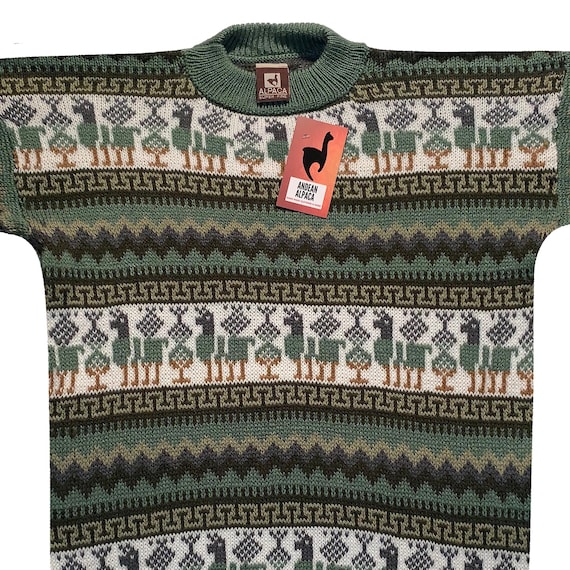 Men HANDMADE ANDEAN ALPACA Green Sweatshirt Sweater Sz M - Etsy