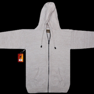 Men HANDMADE ANDEAN ALPACA solid beige zip hoodie sweater sz M
