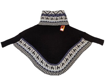 Poncho mantello nero in alpaca andina fatto a mano da donna, taglia M