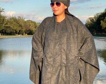 ANDEAN ALPACA BABY alpaca artesanal mulheres cinza xale capa poncho L