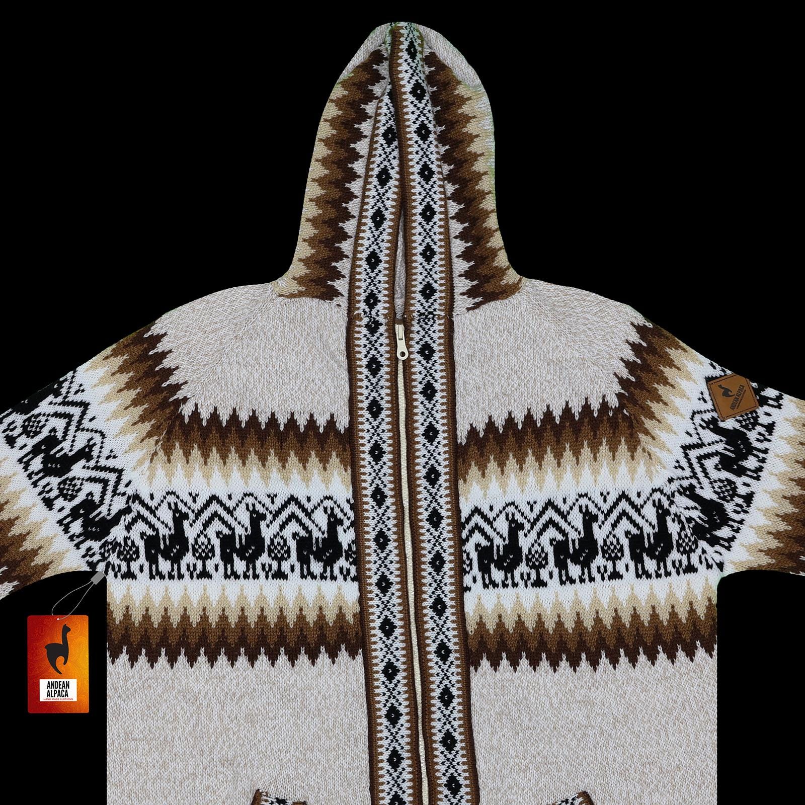 alpaca様 Men HANDMADE ANDEAN ALPACA Beige Zip Hoodie Sweater Sz L - Etsy