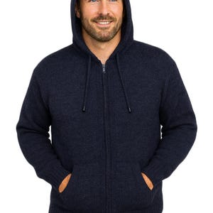 Heren HANDMADE ANDEAN ALPACA effen donkergrijze sweater met capuchon en rits, maat x l