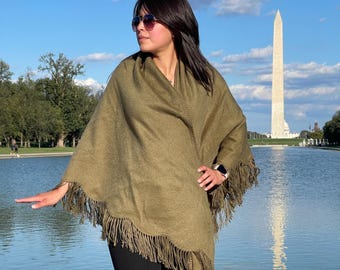 ANDEAN ALPACA BABY alpaca artesanal mulheres verde triângulo xale capa M