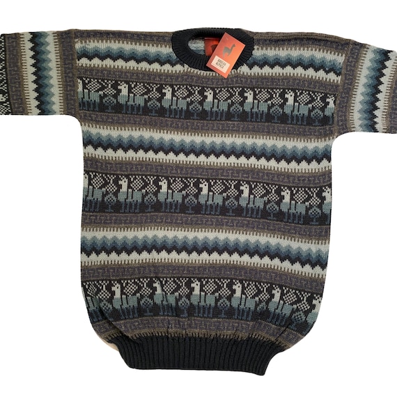 Women HANDMADE ANDEAN ALPACA Navy Blue Sweatshirt Sweater Sz Xl - Etsy