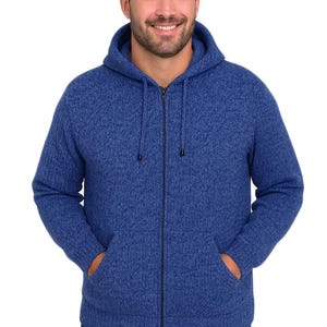 Heren HANDMADE ANDEAN ALPACA effen lichtblauwe sweater met capuchon en rits, maat x l