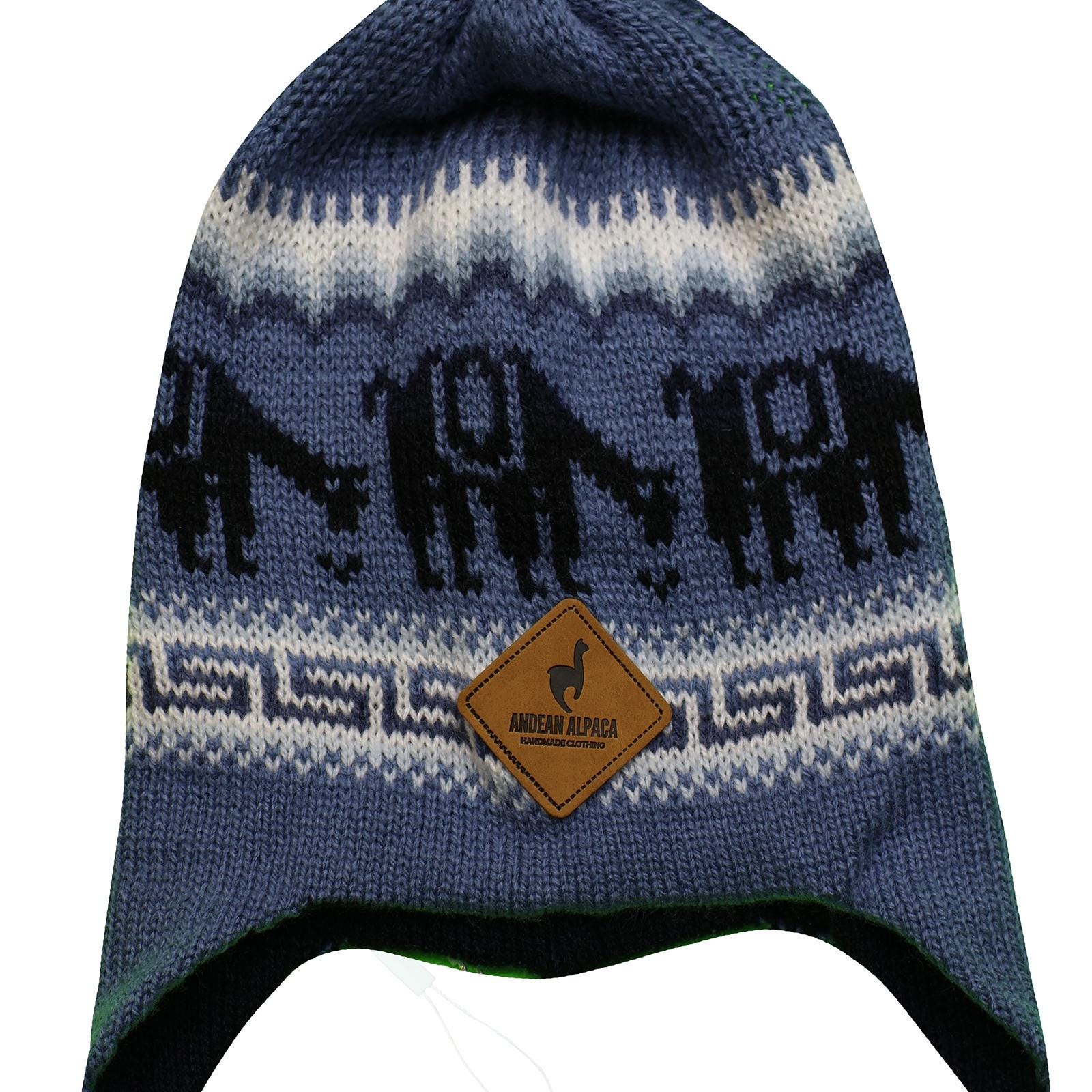 HANDMADE ANDEAN ALPACA Light Blue Reversible Navy Blue Hat  display picture 3