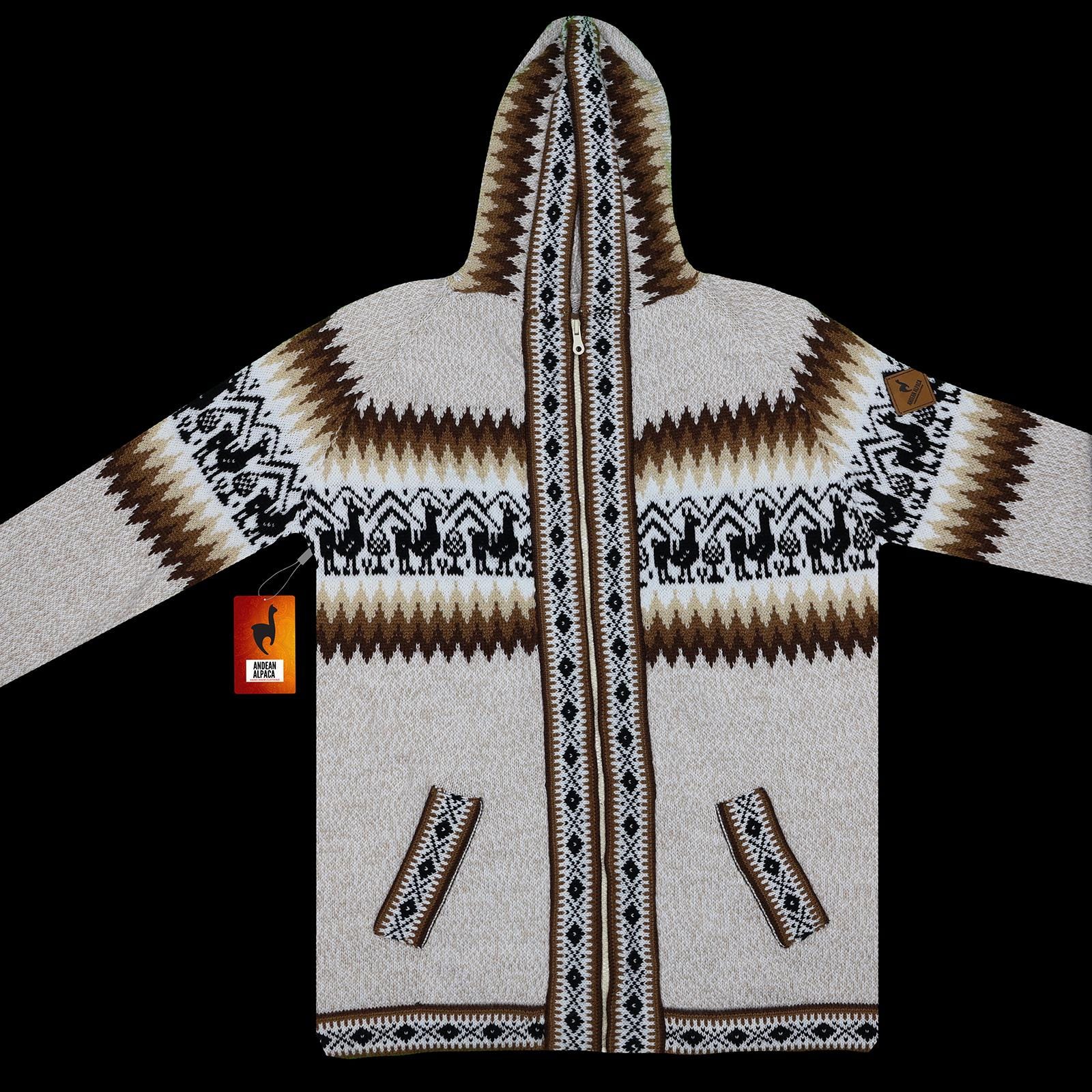 Men HANDMADE ANDEAN ALPACA Beige Zip Hoodie Sweater Sz M Slim Fit