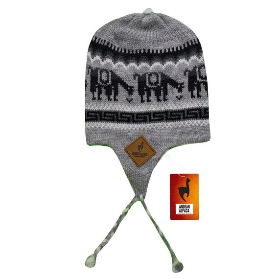 HANDMADE ANDEAN ALPACA Light Gray Reversible White Hat With  display picture 1
