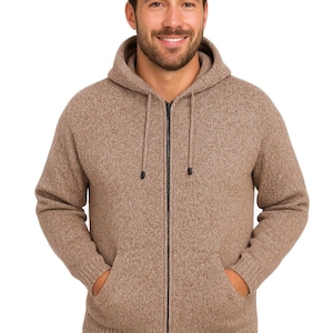 Heren HANDMADE ANDEAN ALPACA-sweater met capuchon, stevige rits, maat x l