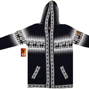 Men HANDMADE ANDEAN ALPACA navy blue zip hoodie sweater sz L slim fit