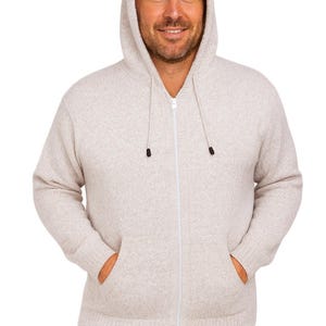 Heren HANDMADE ANDEAN ALPACA effen beige sweater met capuchon en rits, maat x l