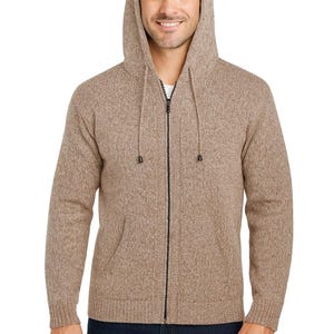 Heren HANDMADE ANDEAN ALPACA-sweater met capuchon, stevige rits, maat L