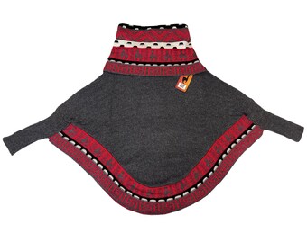 Poncho mantello grigio tinta unita in alpaca andina fatto a mano da donna, taglia M