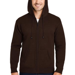 Suéter con capucha y cremallera para hombre, hecho a mano, de alpacca andina, color marrón sólido, talla L