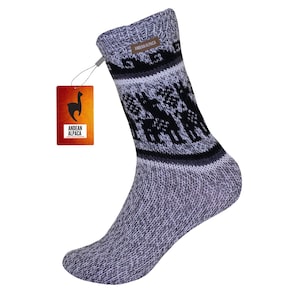 HANDMADE ANDEAN ALPACA mid calf light gray socks