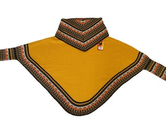 Poncho mantella da donna in alpaca andina fatto a mano, color senape, taglia M