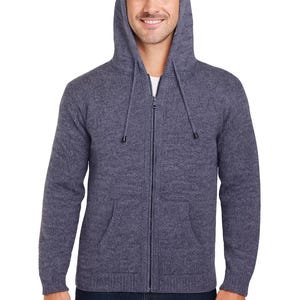 Heren HANDMADE ANDEAN ALPACA effen grijze sweater met capuchon en rits, maat L