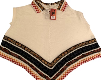 Poncho bianco da donna in alpaca andina fatto a mano, taglia S M