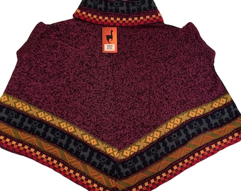 ANDEAN ALPACA HANDMADE women purple cape coat poncho size S M