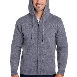 Heren HANDMADE ANDEAN ALPACA effen grijze sweater met capuchon en rits, maat L