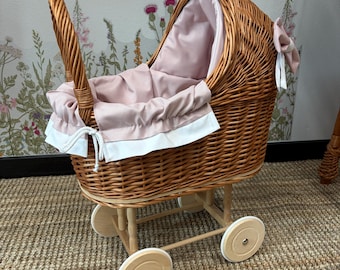 Handwoven Wicker Doll Pram